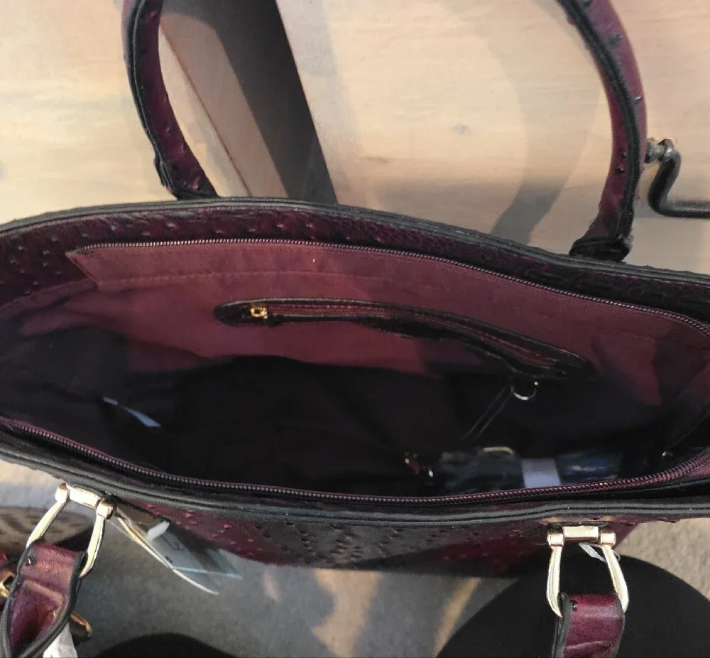 Croc-Embossed Structured Tote in Plum with Gold Hardware 3 Bags In 1